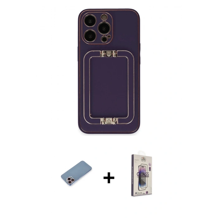 MARSİLYAN™- iPhone 13 Pro Max Kılıf Kozmos Minimal Prime - Siyah Bilvis 3D Cam Ekran Koruyucu + Shine Kamera Lens Koruma Cam - PE