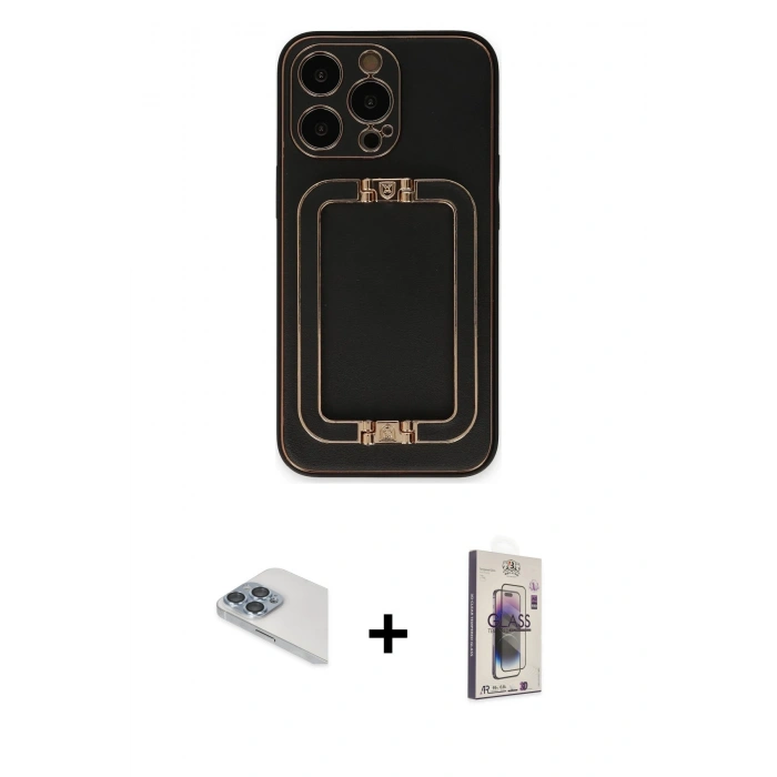 MARSİLYAN™- iPhone 13 Pro Max Kılıf Kozmos Minimal Prime - Siyah Bilvis 3D Cam Ekran Koruyucu + Pers Alüminyum Kamera Lens - SABE
