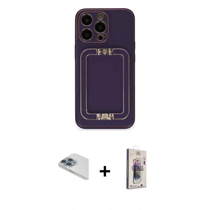 MARSİLYAN™- iPhone 13 Pro Max Kılıf Kozmos Minimal Prime - Siyah Bilvis 3D Cam Ekran Koruyucu + Pers Alüminyum Kamera Lens - SABE