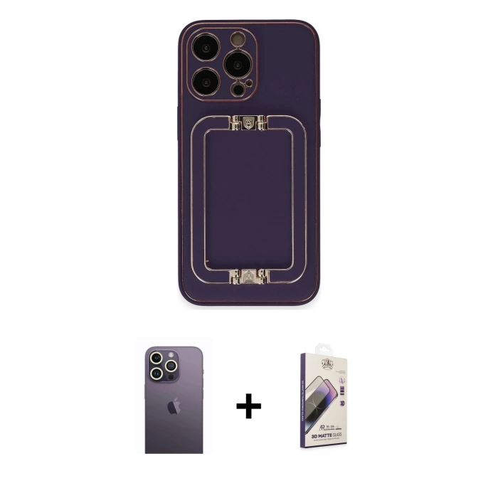 MARSİLYAN™- iPhone 13 Pro Max Kılıf Kozmos Minimal Prime - Siyah Bilvis 3D Mat Cam Ekran Koruyucu + Neon Fosforlu Kamera Lens - BZ