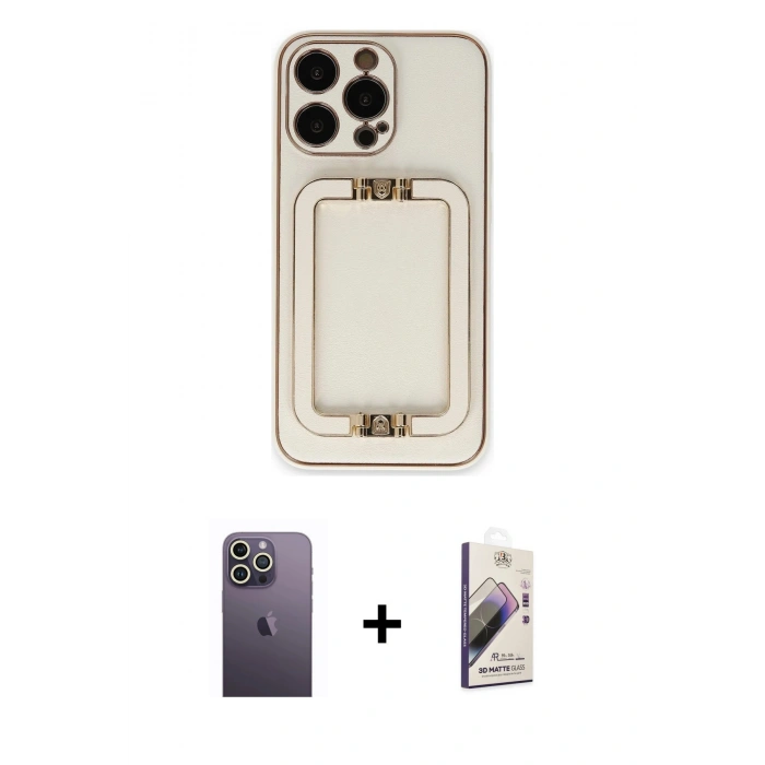 MARSİLYAN™- iPhone 13 Pro Max Kılıf Kozmos Minimal Prime - Siyah Bilvis 3D Mat Cam Ekran Koruyucu + Neon Fosforlu Kamera Lens - BZ