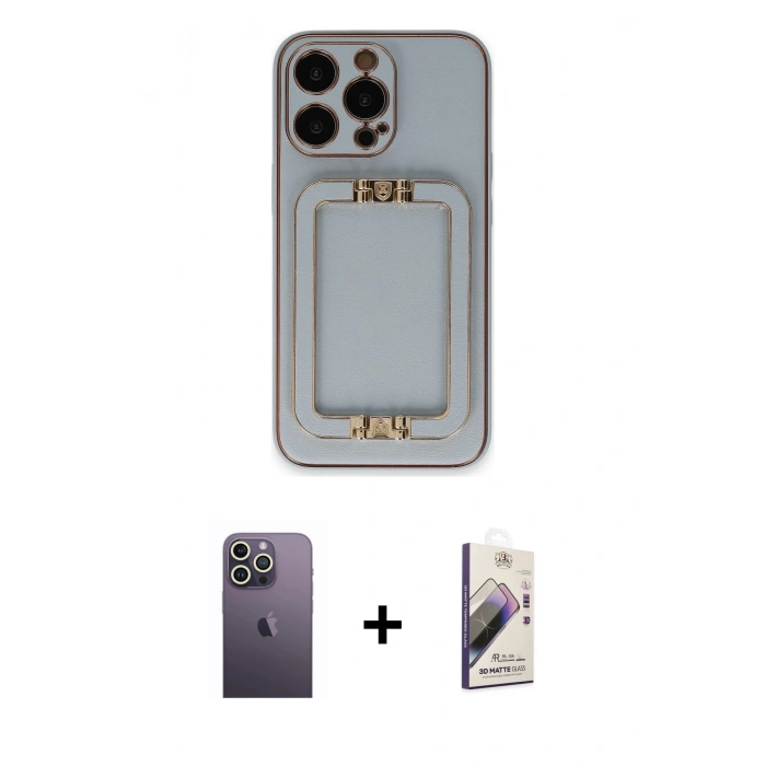 MARSİLYAN™- iPhone 13 Pro Max Kılıf Kozmos Minimal Prime - Siyah Bilvis 3D Mat Cam Ekran Koruyucu + Neon Fosforlu Kamera Lens - BZ