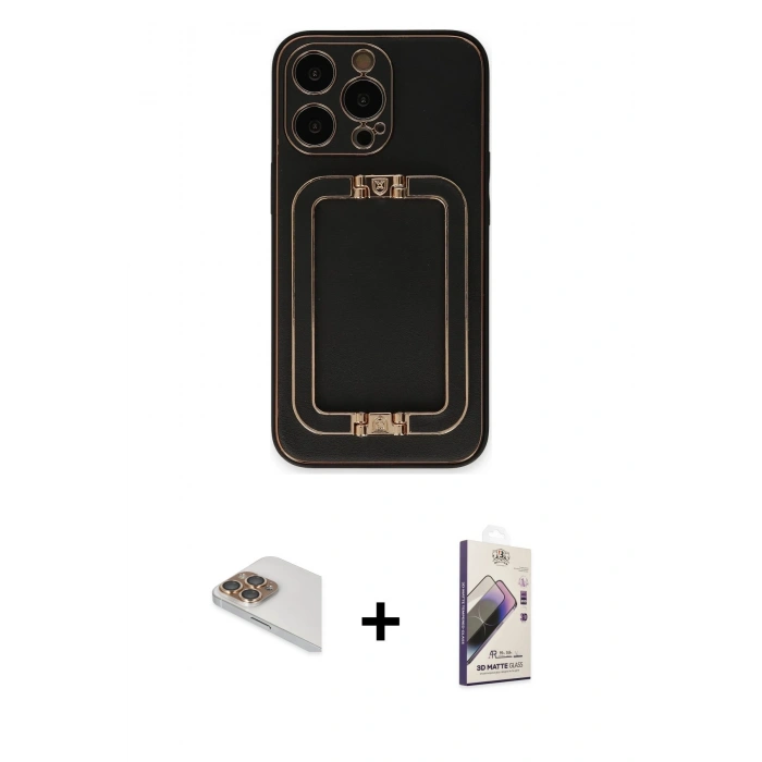 MARSİLYAN™- iPhone 13 Pro Max Kılıf Kozmos Minimal Prime - Siyah Bilvis 3D Mat Cam Ekran Koruyucu + Pers Alüminyum Kamera Lens - GD