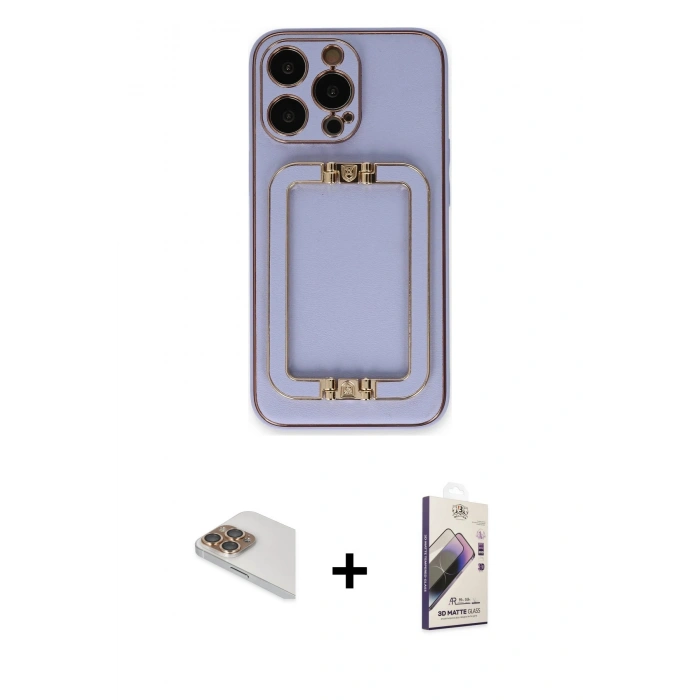 MARSİLYAN™- iPhone 13 Pro Max Kılıf Kozmos Minimal Prime - Siyah Bilvis 3D Mat Cam Ekran Koruyucu + Pers Alüminyum Kamera Lens - GD