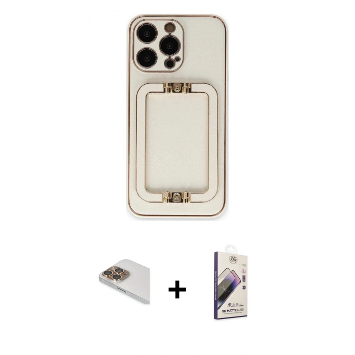 MARSİLYAN™- iPhone 13 Pro Max Kılıf Kozmos Minimal Prime - Siyah Bilvis 3D Mat Cam Ekran Koruyucu + Pers Alüminyum Kamera Lens - GD