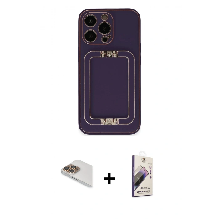 MARSİLYAN™- iPhone 13 Pro Max Kılıf Kozmos Minimal Prime - Siyah Bilvis 3D Mat Cam Ekran Koruyucu + Pers Alüminyum Kamera Lens - GD