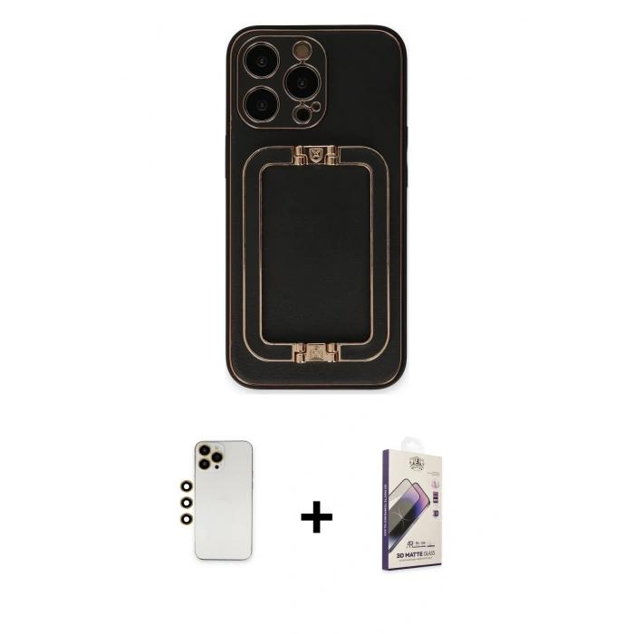 MARSİLYAN™- iPhone 13 Pro Max Kılıf Kozmos Minimal Prime - Siyah Bilvis 3D Mat Cam Ekran Koruyucu + Shine Kamera Lens - GD
