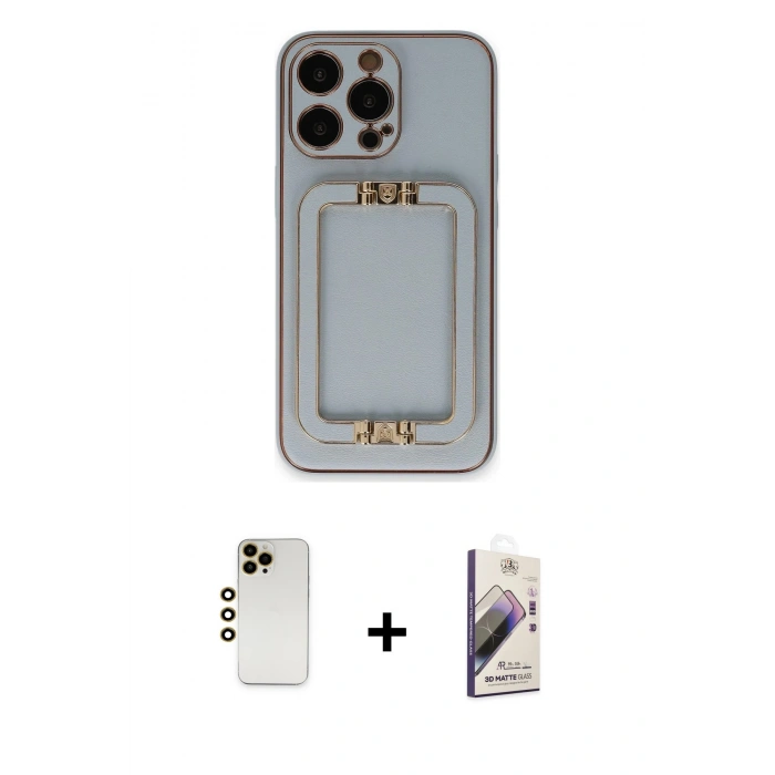 MARSİLYAN™- iPhone 13 Pro Max Kılıf Kozmos Minimal Prime - Siyah Bilvis 3D Mat Cam Ekran Koruyucu + Shine Kamera Lens - GD
