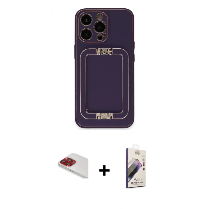 MARSİLYAN™- iPhone 13 Pro Max Kılıf Kozmos Minimal Prime - Siyah Bilvis 3D Mat Cam Ekran Koruyucu + Pers Alüminyum Kamera Lens - KI
