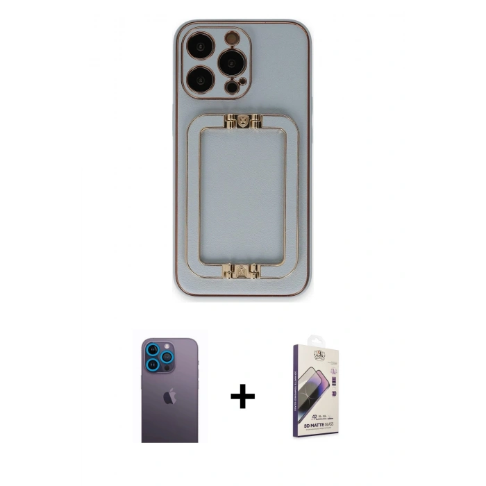 MARSİLYAN™- iPhone 13 Pro Max Kılıf Kozmos Minimal Prime - Siyah Bilvis 3D Mat Cam Ekran Koruyucu + Neon Fosforlu Kamera Lens - MI