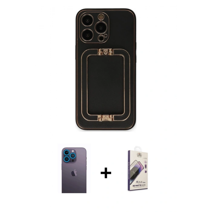 MARSİLYAN™- iPhone 13 Pro Max Kılıf Kozmos Minimal Prime - Siyah Bilvis 3D Mat Cam Ekran Koruyucu + Neon Fosforlu Kamera Lens - MI