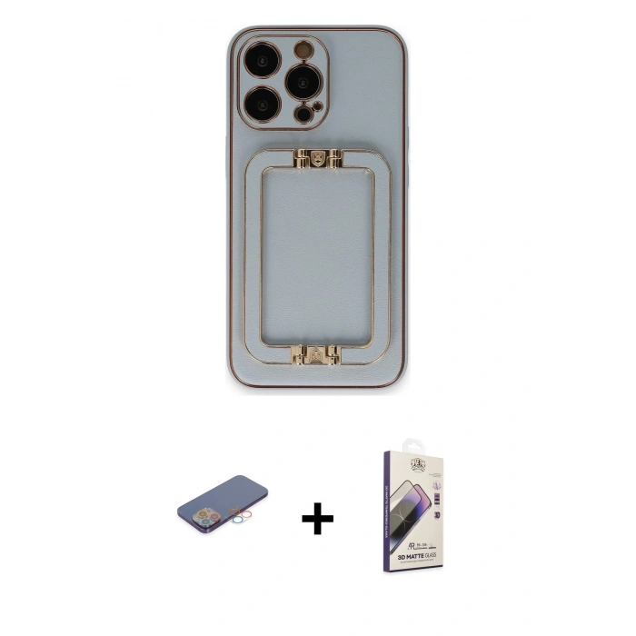 MARSİLYAN™- iPhone 13 Pro Max Kılıf Kozmos Minimal Prime - Siyah Bilvis 3D Mat Cam Ekran Koruyucu + Renkli Kamera Lens Koruma Cam - PE