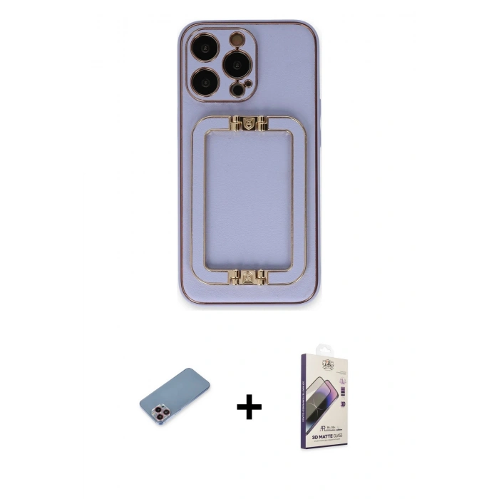 MARSİLYAN™- iPhone 13 Pro Max Kılıf Kozmos Minimal Prime - Siyah Bilvis 3D Mat Cam Ekran Koruyucu + Shine Kamera Lens Koruma Cam - PE