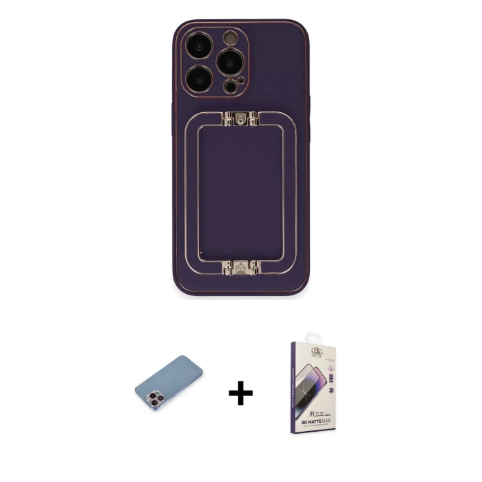 MARSİLYAN™- iPhone 13 Pro Max Kılıf Kozmos Minimal Prime - Siyah Bilvis 3D Mat Cam Ekran Koruyucu + Shine Kamera Lens Koruma Cam - PE