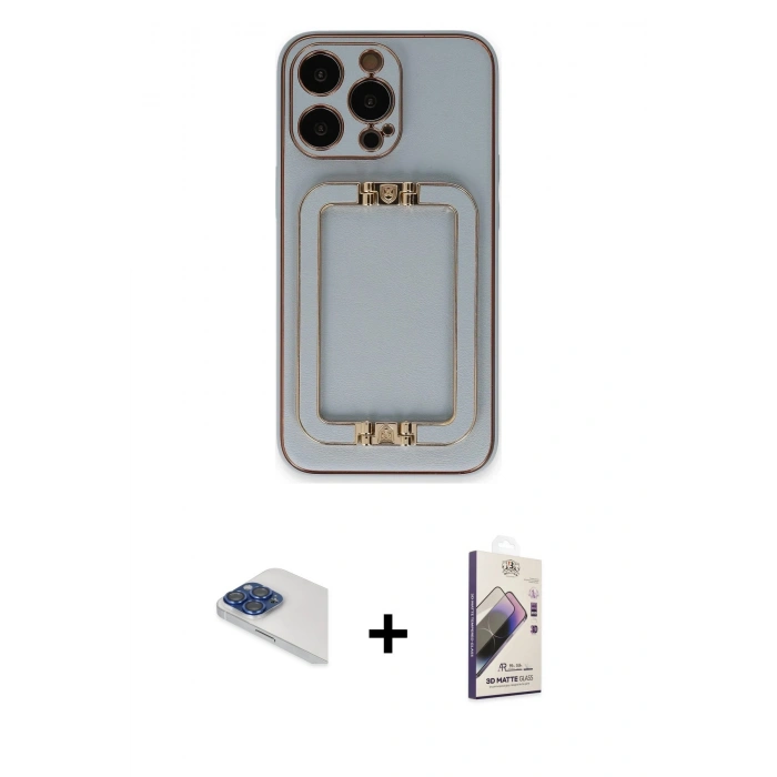 MARSİLYAN™- iPhone 13 Pro Max Kılıf Kozmos Minimal Prime - Siyah Bilvis 3D Mat Cam Ekran Koruyucu + Pers Alüminyum Kamera Lens - LT
