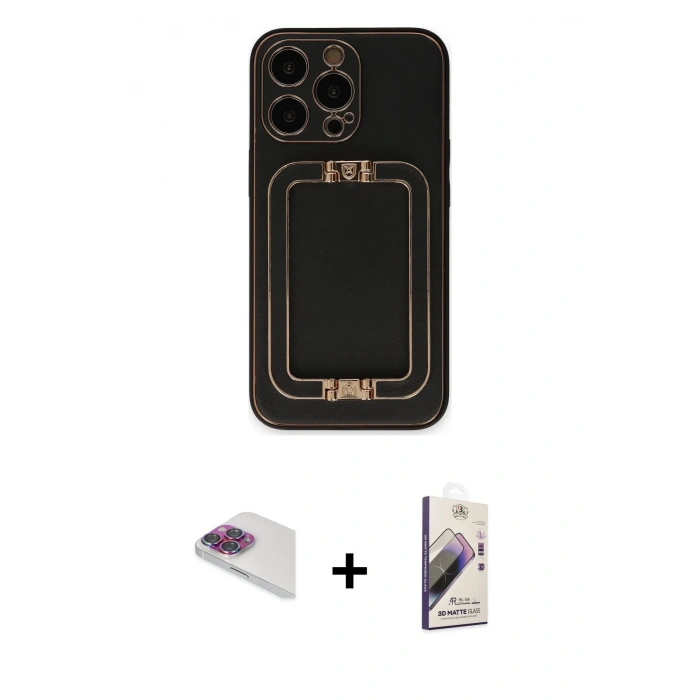 MARSİLYAN™- iPhone 13 Pro Max Kılıf Kozmos Minimal Prime - Siyah Bilvis 3D Mat Cam Ekran Koruyucu + Pers Alüminyum Kamera Lens - GI