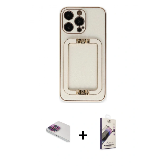 MARSİLYAN™- iPhone 13 Pro Max Kılıf Kozmos Minimal Prime - Siyah Bilvis 3D Mat Cam Ekran Koruyucu + Pers Alüminyum Kamera Lens - GI