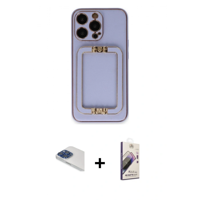 MARSİLYAN™- iPhone 13 Pro Max Kılıf Kozmos Minimal Prime - Siyah Bilvis 3D Mat Cam Ekran Koruyucu + Pers Alüminyum Kamera Lens - LT