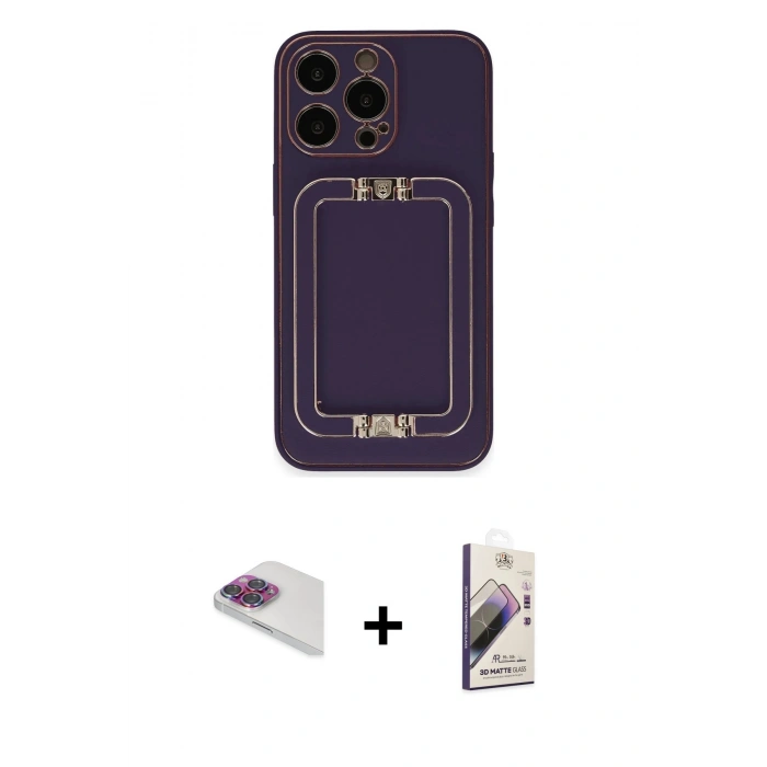 MARSİLYAN™- iPhone 13 Pro Max Kılıf Kozmos Minimal Prime - Siyah Bilvis 3D Mat Cam Ekran Koruyucu + Pers Alüminyum Kamera Lens - GI
