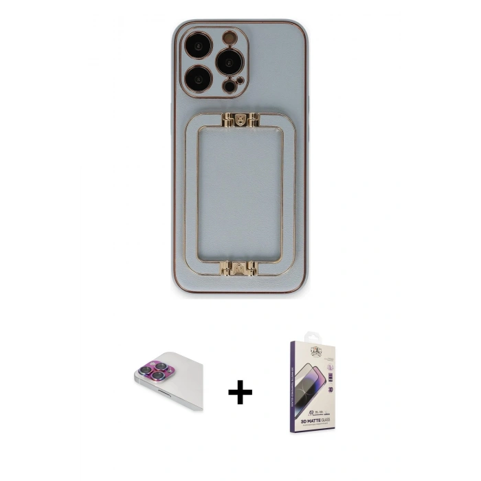 MARSİLYAN™- iPhone 13 Pro Max Kılıf Kozmos Minimal Prime - Siyah Bilvis 3D Mat Cam Ekran Koruyucu + Pers Alüminyum Kamera Lens - GI