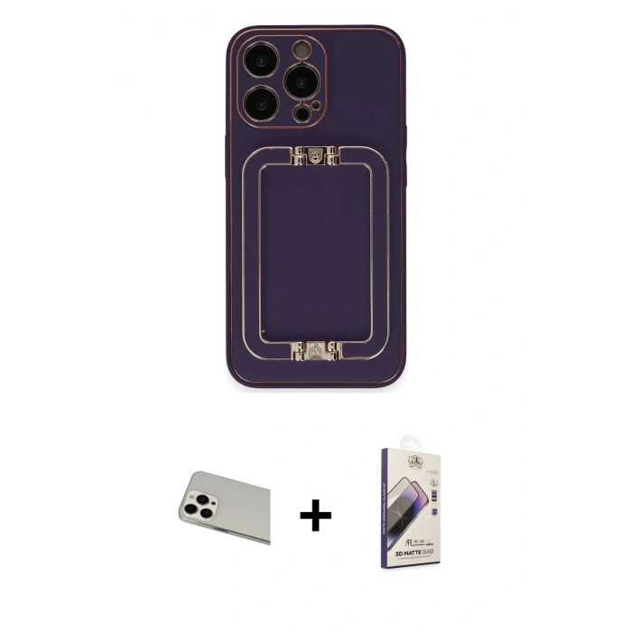 MARSİLYAN™- iPhone 13 Pro Max Kılıf Kozmos Minimal Prime - Siyah Bilvis 3D Mat Cam Ekran Koruyucu + Rainbow Kamera Lens Koruma Cam - BZ
