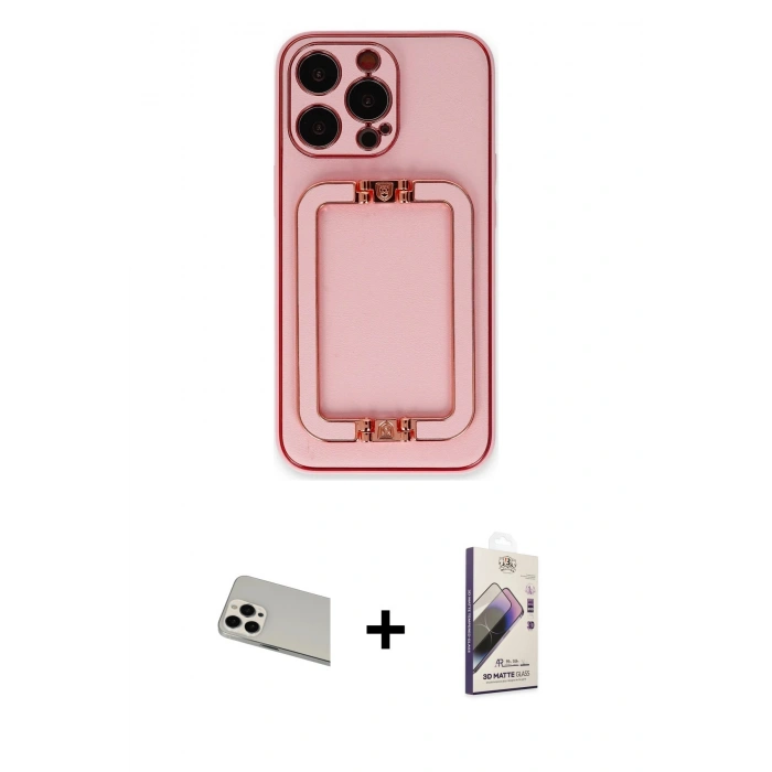 MARSİLYAN™- iPhone 13 Pro Max Kılıf Kozmos Minimal Prime - Siyah Bilvis 3D Mat Cam Ekran Koruyucu + Rainbow Kamera Lens Koruma Cam - BZ