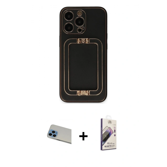 MARSİLYAN™- iPhone 13 Pro Max Kılıf Kozmos Minimal Prime - Siyah Bilvis 3D Mat Cam Ekran Koruyucu + Rainbow Kamera Lens Koruma Cam - MI