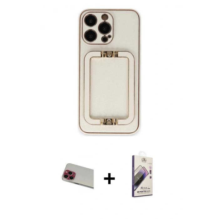 MARSİLYAN™- iPhone 13 Pro Max Kılıf Kozmos Minimal Prime - Siyah Bilvis 3D Mat Cam Ekran Koruyucu + Rainbow Kamera Lens Koruma Cam - KI