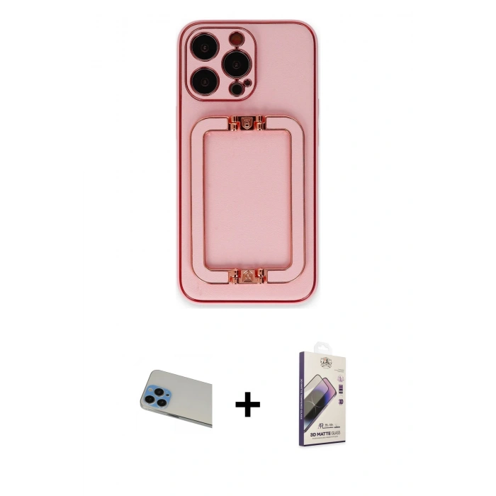 MARSİLYAN™- iPhone 13 Pro Max Kılıf Kozmos Minimal Prime - Siyah Bilvis 3D Mat Cam Ekran Koruyucu + Rainbow Kamera Lens Koruma Cam - MI