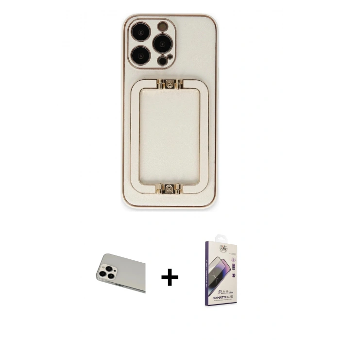 MARSİLYAN™- iPhone 13 Pro Max Kılıf Kozmos Minimal Prime - Siyah Bilvis 3D Mat Cam Ekran Koruyucu + Rainbow Kamera Lens Koruma Cam - BZ