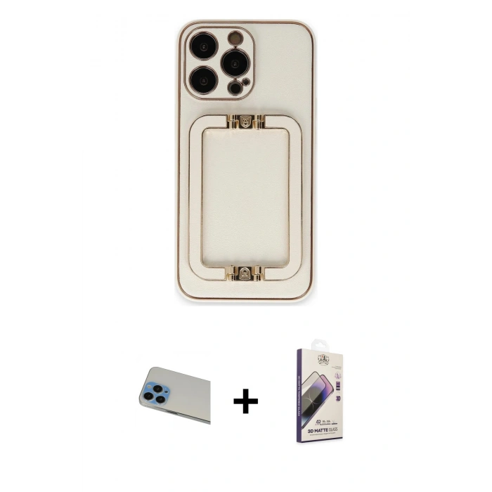 MARSİLYAN™- iPhone 13 Pro Max Kılıf Kozmos Minimal Prime - Siyah Bilvis 3D Mat Cam Ekran Koruyucu + Rainbow Kamera Lens Koruma Cam - MI