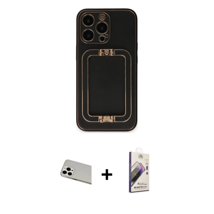 MARSİLYAN™- iPhone 13 Pro Max Kılıf Kozmos Minimal Prime - Siyah Bilvis 3D Mat Cam Ekran Koruyucu + Rainbow Kamera Lens Koruma Cam - BZ