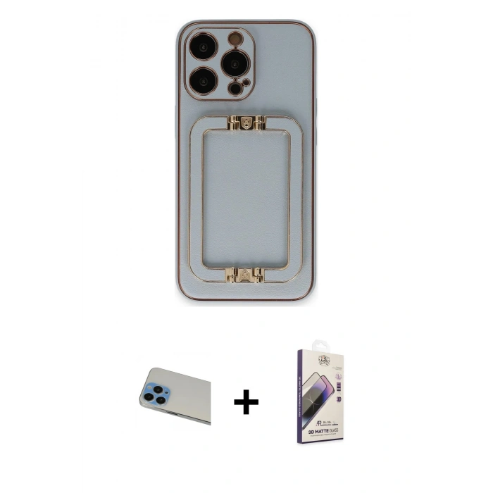 MARSİLYAN™- iPhone 13 Pro Max Kılıf Kozmos Minimal Prime - Siyah Bilvis 3D Mat Cam Ekran Koruyucu + Rainbow Kamera Lens Koruma Cam - MI
