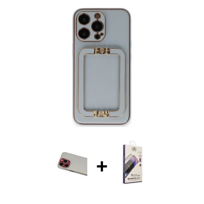 MARSİLYAN™- iPhone 13 Pro Max Kılıf Kozmos Minimal Prime - Siyah Bilvis 3D Mat Cam Ekran Koruyucu + Rainbow Kamera Lens Koruma Cam - KI