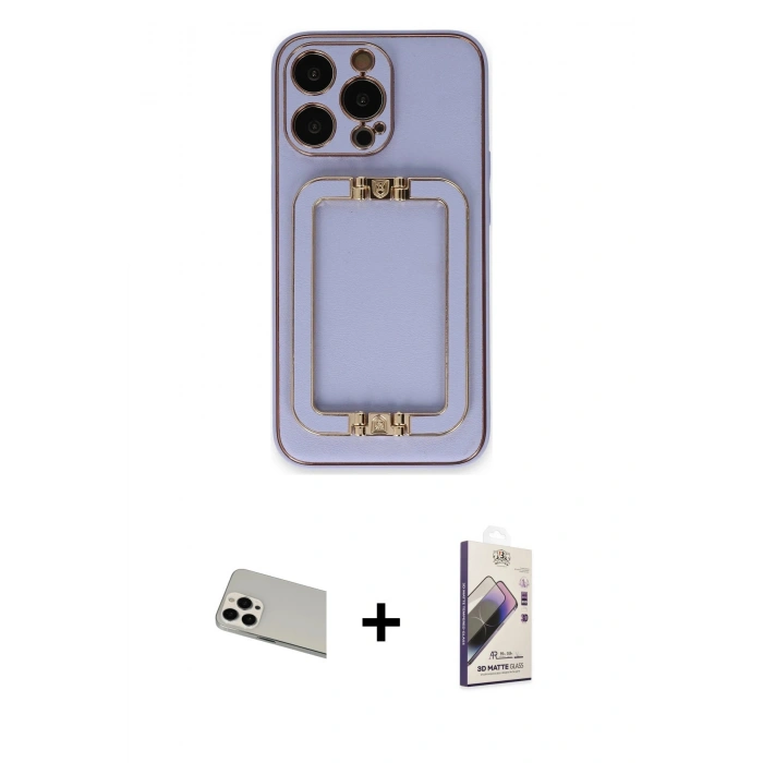 MARSİLYAN™- iPhone 13 Pro Max Kılıf Kozmos Minimal Prime - Siyah Bilvis 3D Mat Cam Ekran Koruyucu + Rainbow Kamera Lens Koruma Cam - BZ
