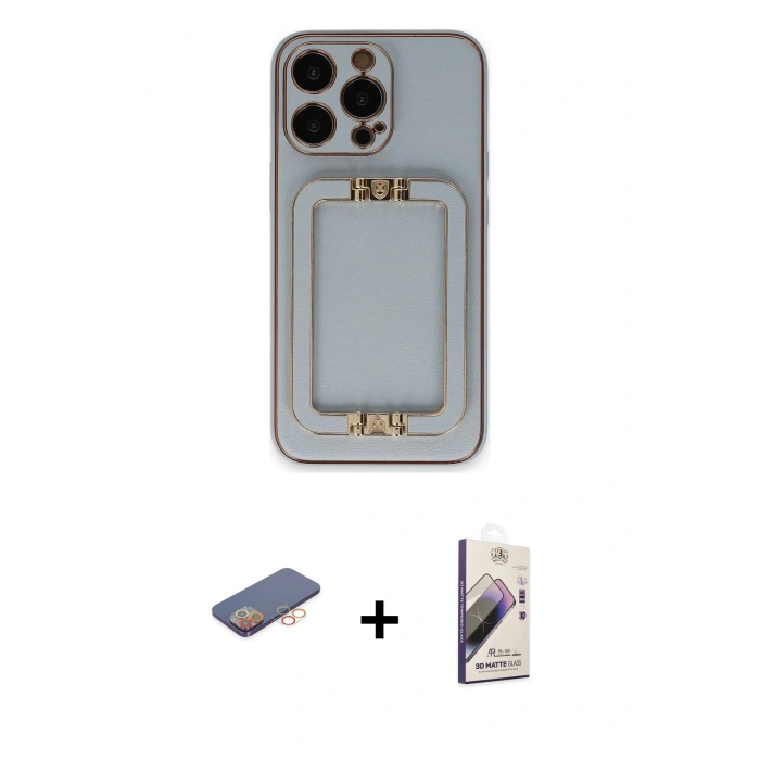 MARSİLYAN™- iPhone 13 Pro Max Kılıf Kozmos Minimal Prime - Siyah Bilvis 3D Mat Cam Ekran Koruyucu + Renkli Kamera Lens Koruma Cam - TU