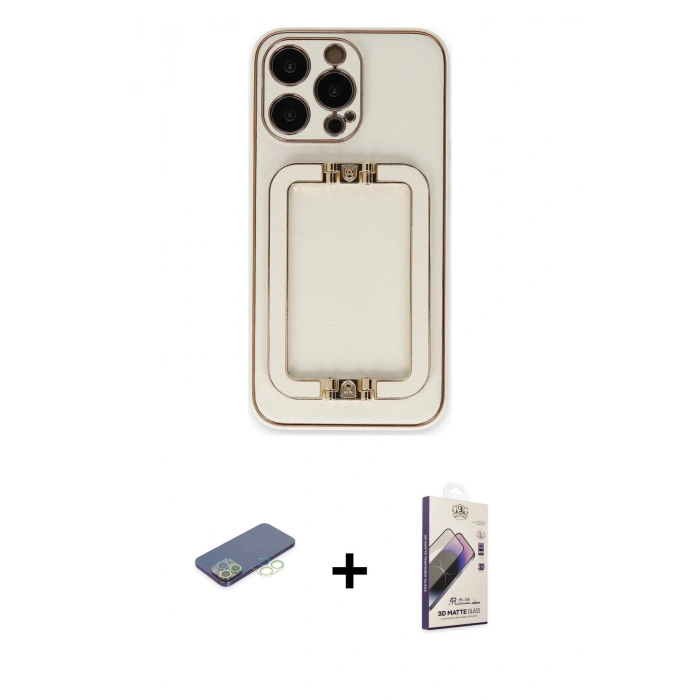 MARSİLYAN™- iPhone 13 Pro Max Kılıf Kozmos Minimal Prime - Siyah Bilvis 3D Mat Cam Ekran Koruyucu + Renkli Kamera Lens Koruma Cam - YL