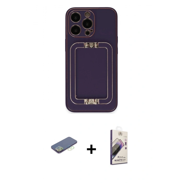 MARSİLYAN™- iPhone 13 Pro Max Kılıf Kozmos Minimal Prime - Siyah Bilvis 3D Mat Cam Ekran Koruyucu + Renkli Kamera Lens Koruma Cam - YL