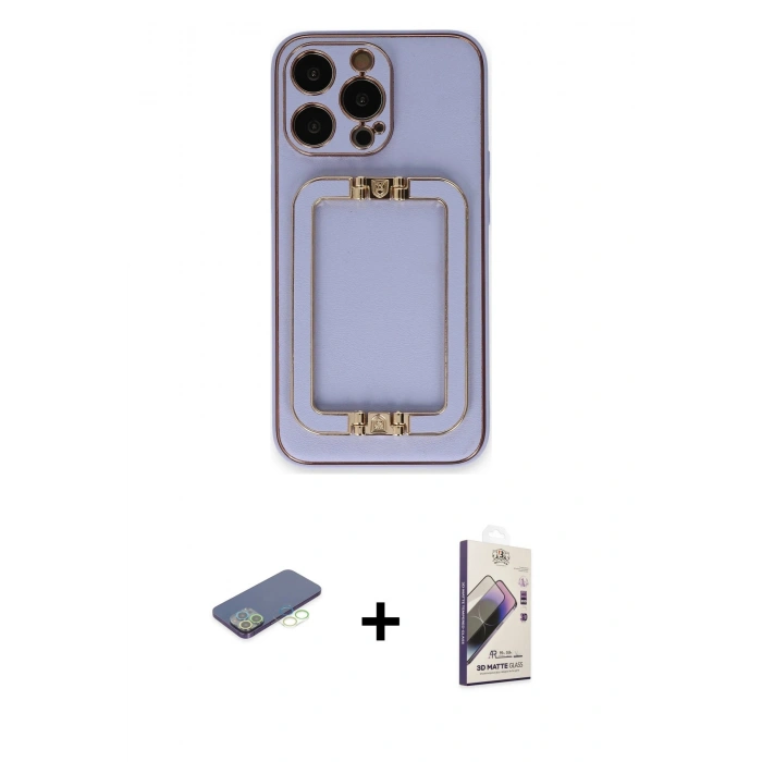 MARSİLYAN™- iPhone 13 Pro Max Kılıf Kozmos Minimal Prime - Siyah Bilvis 3D Mat Cam Ekran Koruyucu + Renkli Kamera Lens Koruma Cam - YL