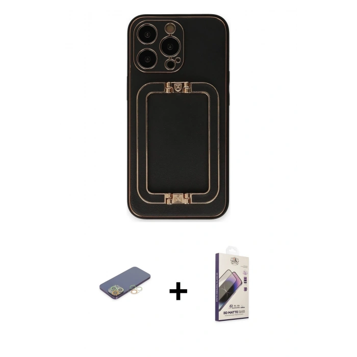 MARSİLYAN™- iPhone 13 Pro Max Kılıf Kozmos Minimal Prime - Siyah Bilvis 3D Mat Cam Ekran Koruyucu + Renkli Kamera Lens Koruma Cam - SI