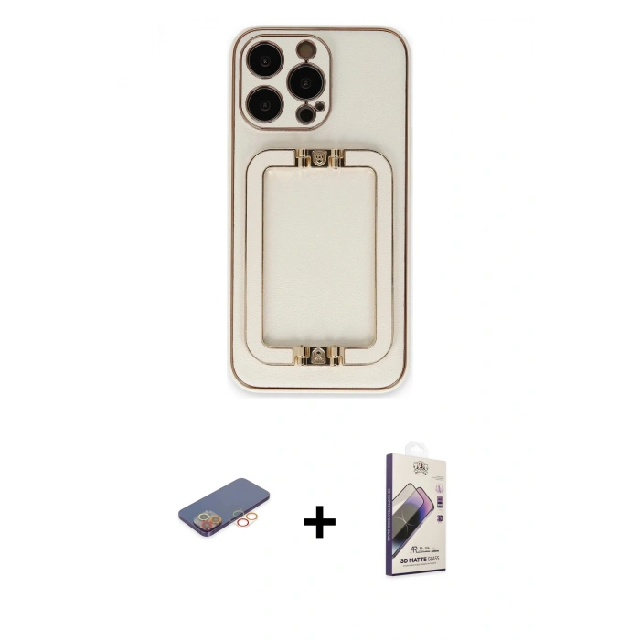 MARSİLYAN™- iPhone 13 Pro Max Kılıf Kozmos Minimal Prime - Siyah Bilvis 3D Mat Cam Ekran Koruyucu + Renkli Kamera Lens Koruma Cam - TU