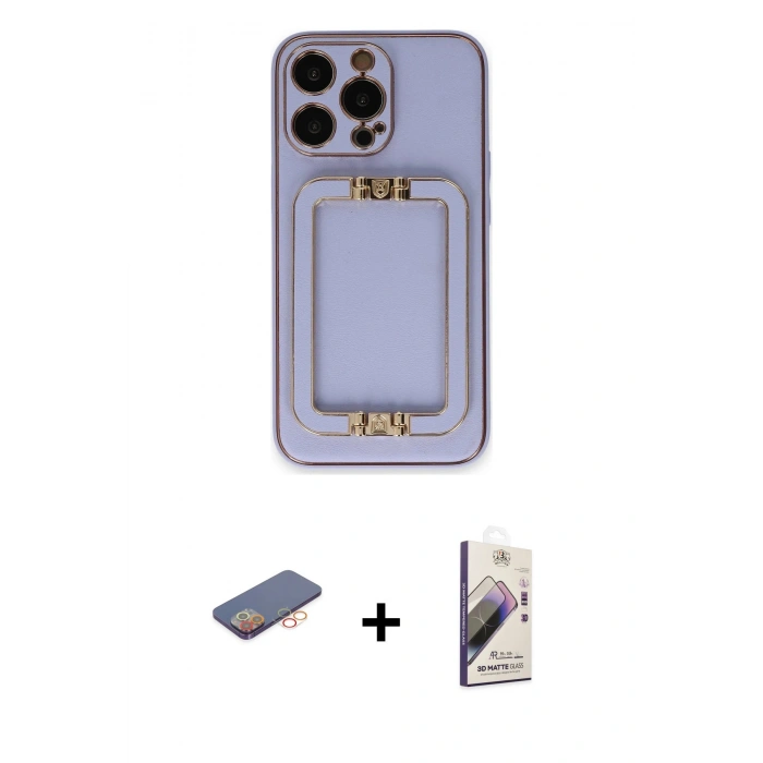 MARSİLYAN™- iPhone 13 Pro Max Kılıf Kozmos Minimal Prime - Siyah Bilvis 3D Mat Cam Ekran Koruyucu + Renkli Kamera Lens Koruma Cam - TU