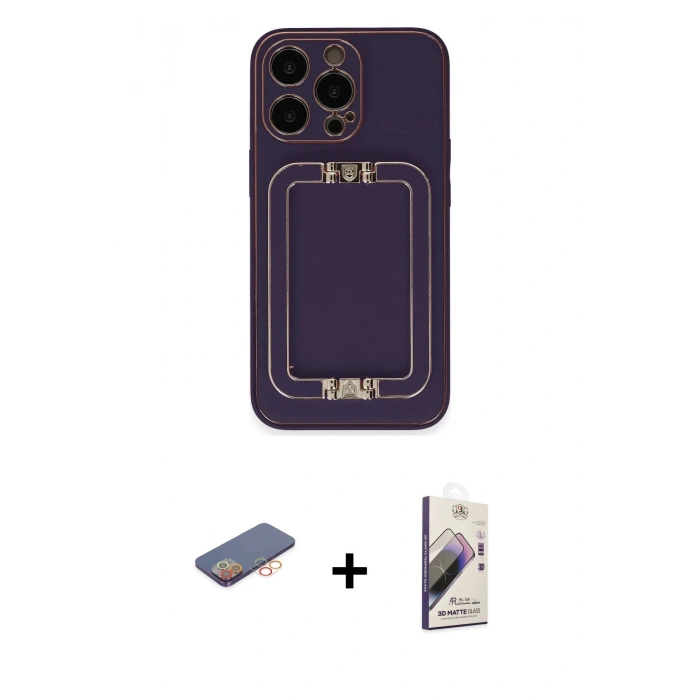 MARSİLYAN™- iPhone 13 Pro Max Kılıf Kozmos Minimal Prime - Siyah Bilvis 3D Mat Cam Ekran Koruyucu + Renkli Kamera Lens Koruma Cam - TU