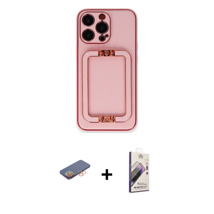 MARSİLYAN™- iPhone 13 Pro Max Kılıf Kozmos Minimal Prime - Siyah Bilvis 3D Mat Cam Ekran Koruyucu + Renkli Kamera Lens Koruma Cam - TU
