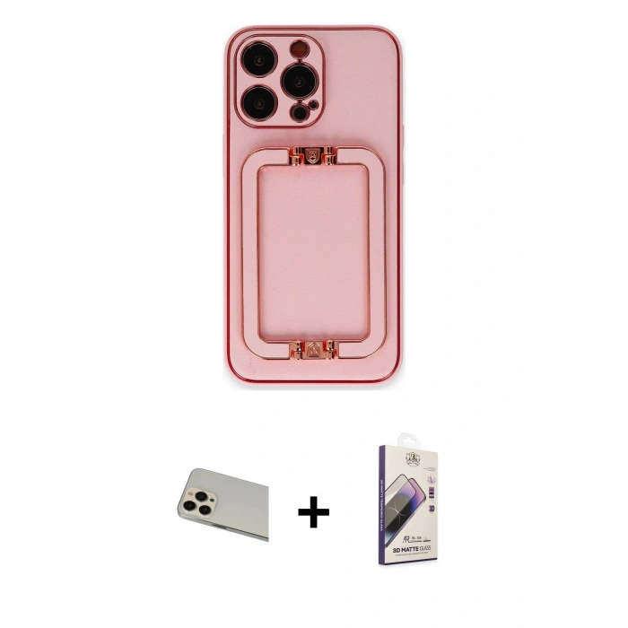 MARSİLYAN™- iPhone 13 Pro Max Kılıf Kozmos Minimal Prime - Siyah Bilvis 3D Mat Cam Ekran Koruyucu + Rose Gold Rainbow Kamera Lens Koruma Cam