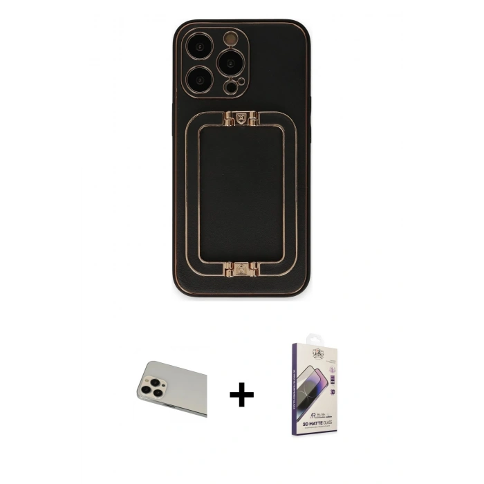 MARSİLYAN™- iPhone 13 Pro Max Kılıf Kozmos Minimal Prime - Siyah Bilvis 3D Mat Cam Ekran Koruyucu + Rose Gold Rainbow Kamera Lens Koruma Cam