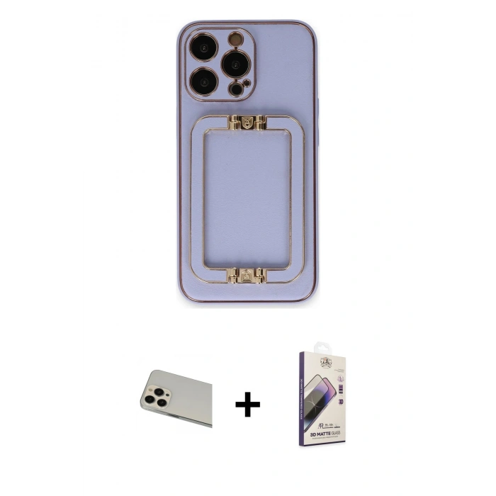 MARSİLYAN™- iPhone 13 Pro Max Kılıf Kozmos Minimal Prime - Siyah Bilvis 3D Mat Cam Ekran Koruyucu + Rose Gold Rainbow Kamera Lens Koruma Cam