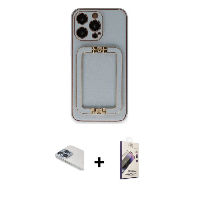 MARSİLYAN™- iPhone 13 Pro Max Kılıf Kozmos Minimal Prime - Siyah Bilvis 3D Mat Cam Ekran Koruyucu + Pers Alüminyum Kamera Lens - SABE