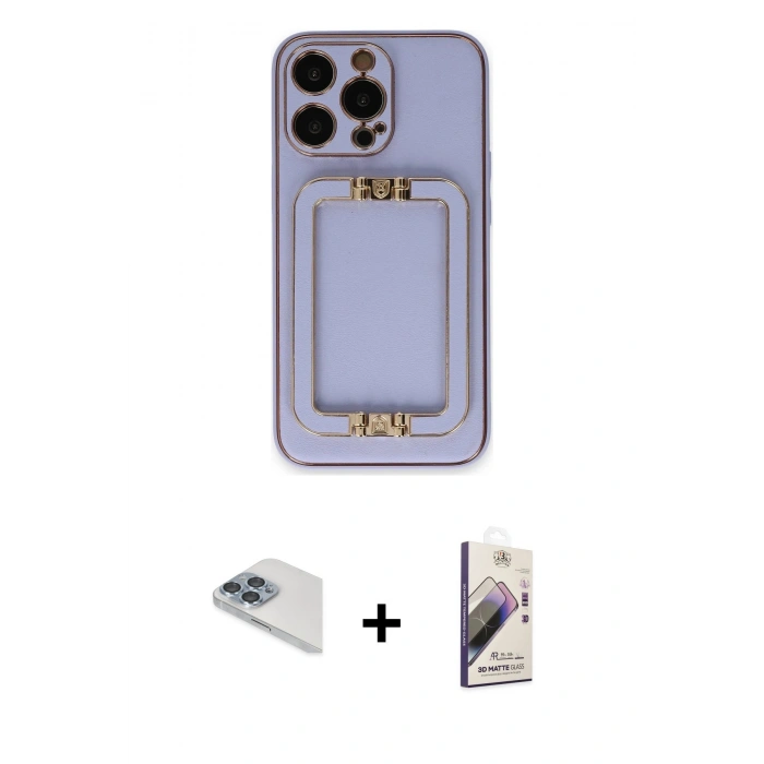 MARSİLYAN™- iPhone 13 Pro Max Kılıf Kozmos Minimal Prime - Siyah Bilvis 3D Mat Cam Ekran Koruyucu + Pers Alüminyum Kamera Lens - SABE