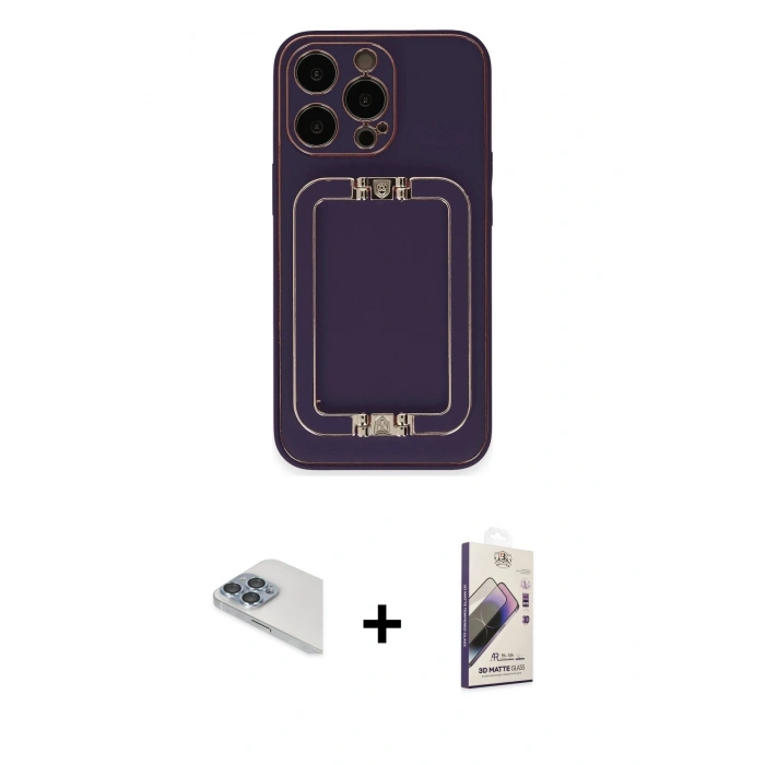 MARSİLYAN™- iPhone 13 Pro Max Kılıf Kozmos Minimal Prime - Siyah Bilvis 3D Mat Cam Ekran Koruyucu + Pers Alüminyum Kamera Lens - SABE
